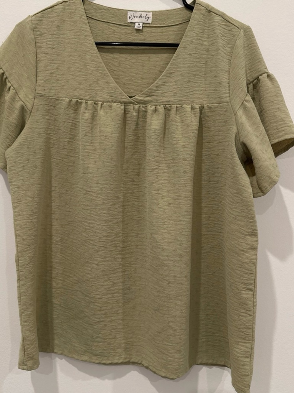 Wonderly Sage Green V-Neck Short Sleeve Blouse